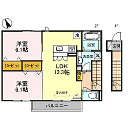 JR東海道・山陽本線 明石駅 徒歩20分の賃貸アパート 2階2LDKの間取り
