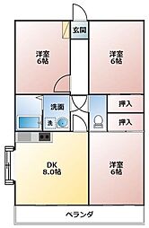 フェリス仲原 3階3DKの間取り