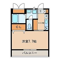 アレアデマンII 1階1Kの間取り