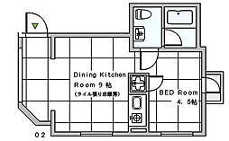 カレブラン 1階1DKの間取り