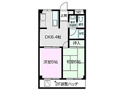 レインボーハイツ 2DKの間取図画像