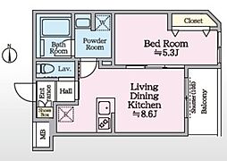 アイルグランデ赤羽 1階1LDKの間取り
