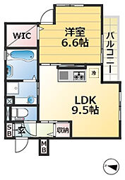 D−room高羽 2階1Kの間取り