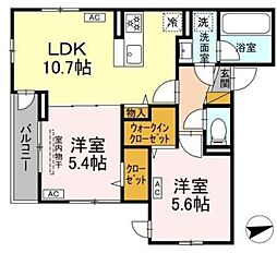 D-ROOMトリシア市川東大和田1丁目 2階2LDKの間取り
