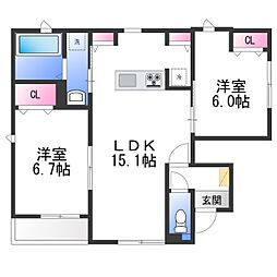 クインテット土生 2LDKの間取図画像