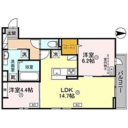 トリシア遠里小野 2階2LDKの間取り