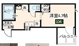 MELDIA雑色 1Kの間取図画像