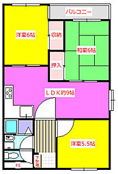 クレール西八王子 4階3LDKの間取り