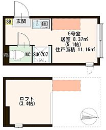ハーモニーテラス春日町 ワンルームの間取図画像