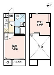 阪神本線 出屋敷駅 徒歩9分の賃貸アパート 2階1Kの間取り