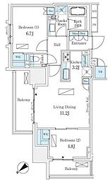 ブランズ愛宕虎ノ門 2LDKの間取図画像