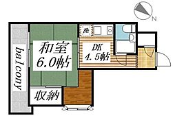キャッスルマンション川越A号館 1DKの間取図画像