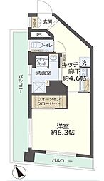 川口ファミリーマンション 5階1Kの間取り