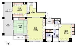 プレステージ田園調布 4階3LDKの間取り