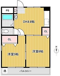 ハイムミレーニア 2DKの間取図画像