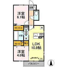 エスポワール 1階2LDKの間取り
