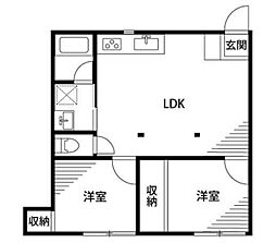 中峠ハイツB1棟 2階2LDKの間取り