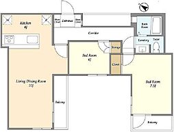 パス牛込神楽坂 2階2LDKの間取り
