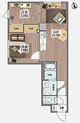 ウェルスクエア桜上水 2階2LDKの間取り