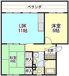 ポプラヶ丘コープ5号棟 4階2LDKの間取り