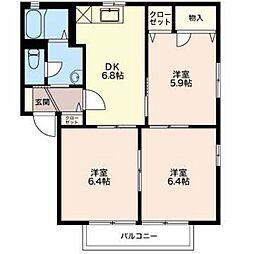 リマプルー茜 3DKの間取図画像