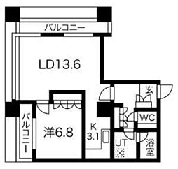 グランパークハイツ 1LDKの間取図画像