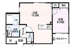 Blanc北野田 1LDKの間取図画像