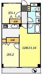 リベラルシティーハイツ 2LDKの間取図画像