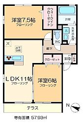 ステラ 1階2LDKの間取り