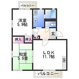 南海加太線 西ノ庄駅 徒歩11分の賃貸アパート 2階2LDKの間取り