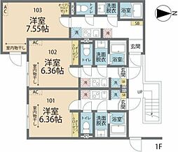 カインドネス亀有II 1階1Kの間取り