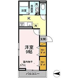 ベルフルール 1Kの間取図画像