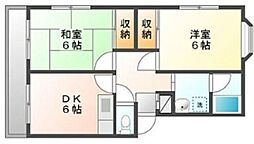 スカイFBK 4階2DKの間取り