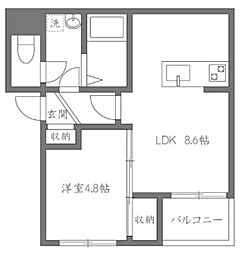タウンコート飯田橋 4階1LDKの間取り