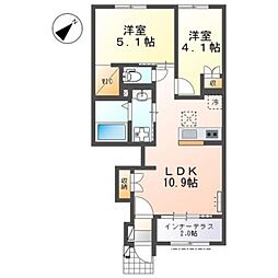 JR中央線 八王子駅 バス27分 川口小学校下車 徒歩8分の賃貸アパート 1階2LDKの間取り