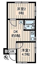 メゾンイーストワイド 2DKの間取図画像