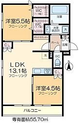 Casa del Sole 3階2LDKの間取り