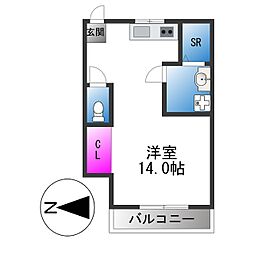 第二マルミマンション ワンルームの間取図画像