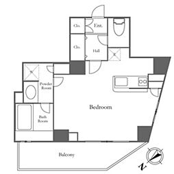 セントラルクリブ六本木2 5階ワンルームの間取り