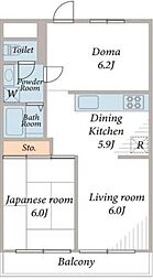 バロンハイツ二子玉川苑1 2LDKの間取図画像