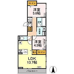 D-comodo小金井貫井北町 2階2LDKの間取り