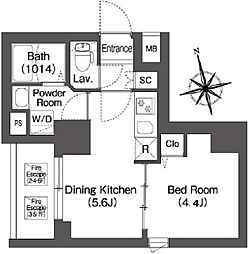 コンフォリア・リヴ品川南大井 6階1DKの間取り