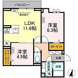 セレスティア扇VIII 2LDKの間取図画像