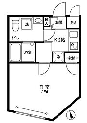ルナビル 4階1Kの間取り