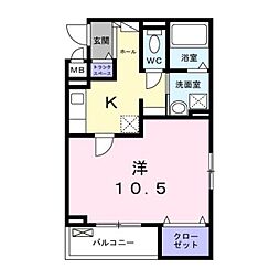 カルム 新久 1Kの間取図画像