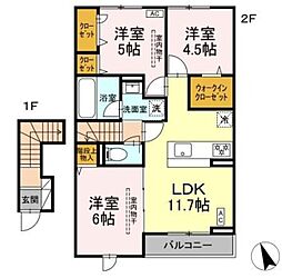 グラースＫ 2階3LDKの間取り