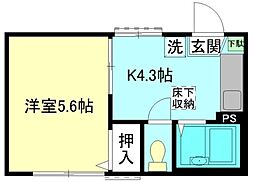 サポーハイツ 1Kの間取図画像