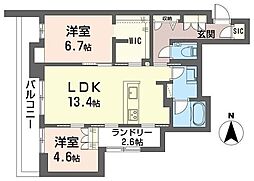 シュプロス元住吉 2LDKの間取図画像