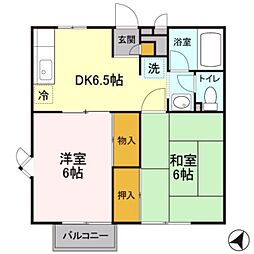 尾山台ハイツ I 2階2DKの間取り