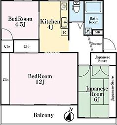 東急田園都市線 田奈駅 徒歩9分の賃貸マンション 2階2LDKの間取り